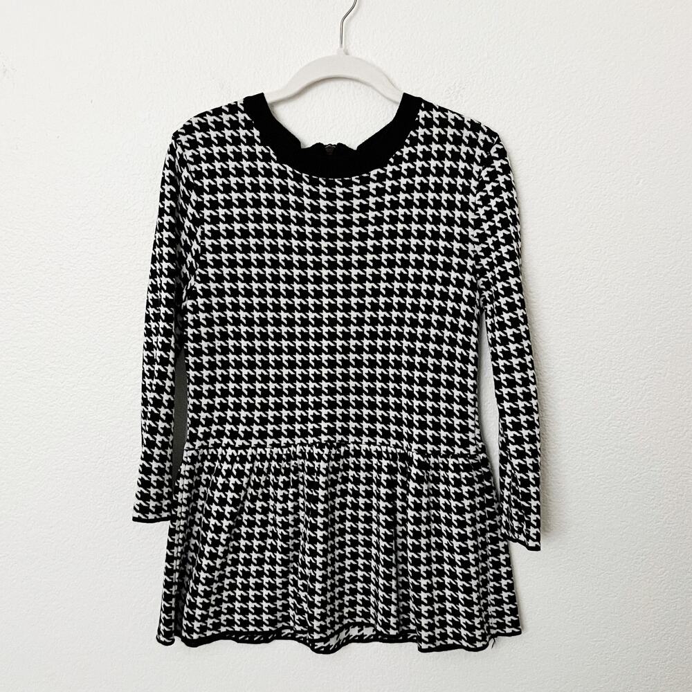 [Pull & Bear] Black White Houndstooth Print Peplum Sweater 3/4 Sleeves Sz Large